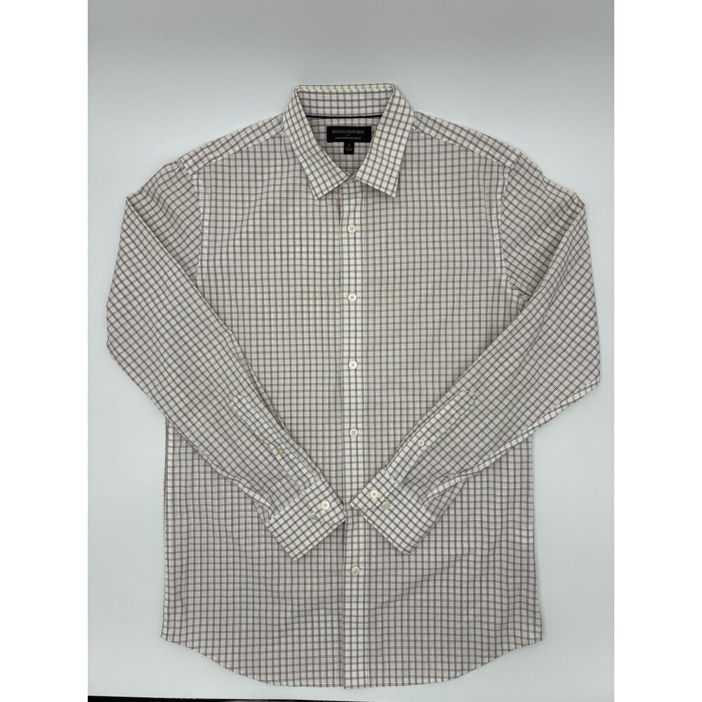 Banana Republic Non-Iron Standard Fit Dress Shirt S Check Cotton Long Sleeve